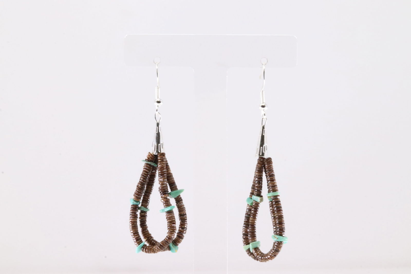 America Sterling Silver Turquoise & Brownstone Dangling Earring's.: This is a America Sterling Silver Turquoise & Brownstone Dangling Earring's.
