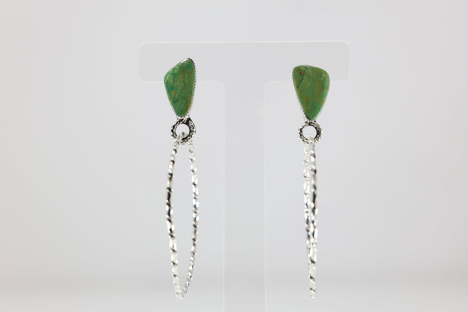 Native America Navajo Sterling Silver Turquoise Post / Dangling Hoop Earring's By Jerome Lee. From (1 of 4)