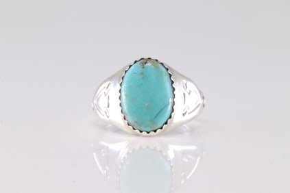 Native America Navajo Sterling Silver Turquoise Ring By M.L.