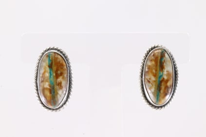 Native America Navajo Sterling Silver Boulder Turquoise Post Earring's By Chassity Belone.