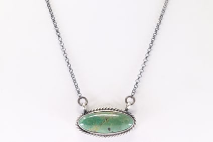 Native America Navajo Sterling Silver Turquoise Necklace By Johnny Dixon.