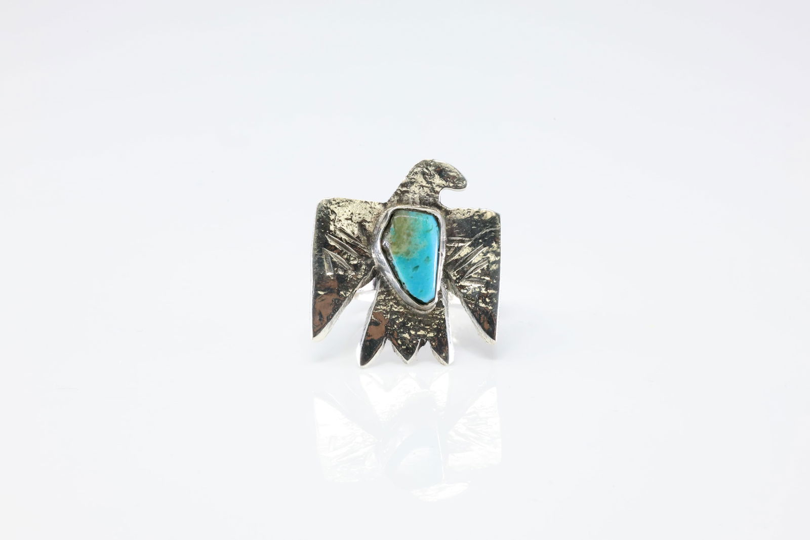 Native America Zuni Sterling Silver Turquoise Thunderbird Ring By Jude Candelaria. (1 of 4)