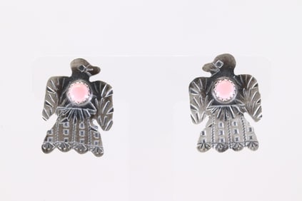 America Sterling Silver Pink Conch Shell Thunderbird Post Earring's.