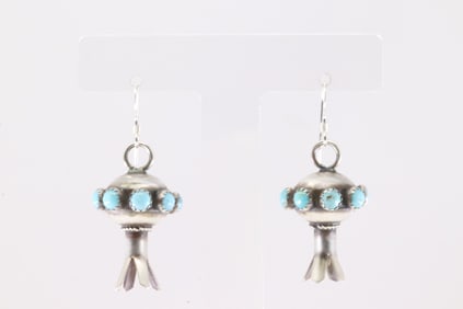 Native America Navajo Sterling Silver Kingman Turquoise Dangling Earring's By Monica Smith.
