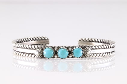 Native America Navajo Sterling Silver Kingman Turquoise Bracelet Cuff By R.King.