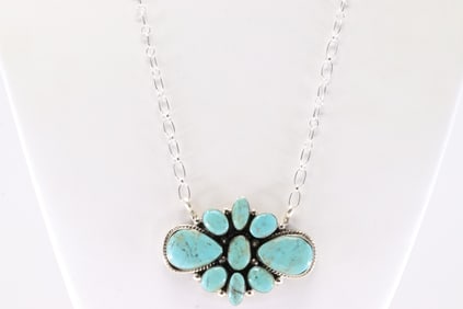 Native America Navajo Sterling Silver Turquoise Necklace By P.A.Smith.