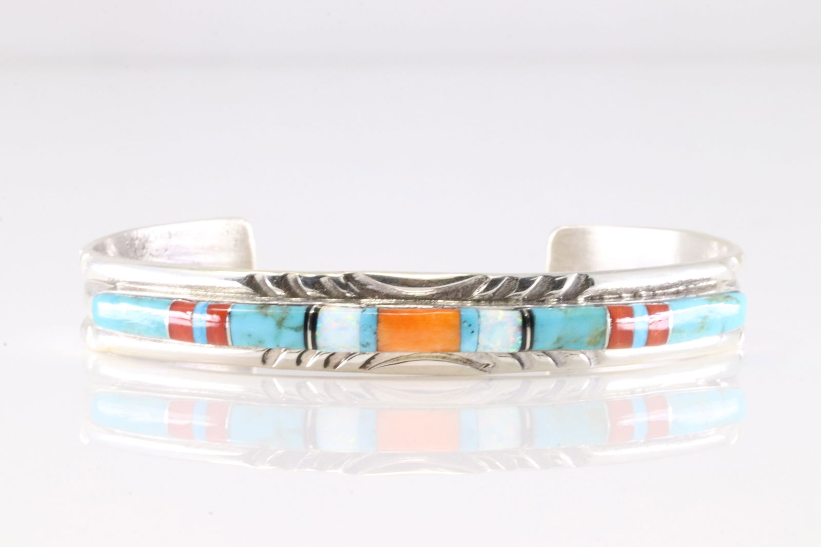 Native America Navajo Sterling Silver Multi-Color Stone Inlay Bracelet Cuff By Mary Lincoln. (1 of 4)
