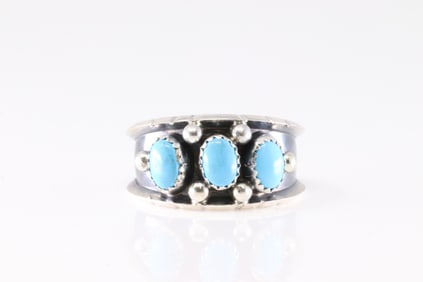 Native America Navajo Sterling Silver Turquoise Ring By Reed C.