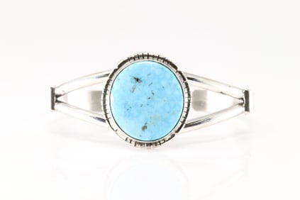 Native America Navajo Sterling Silver Kingman Turquoise Bracelet Cuff By S.E.