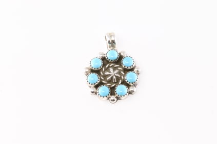 Native America Navajo Sterling Silver Kingman Turquoise Pendant By Fairren Begay.