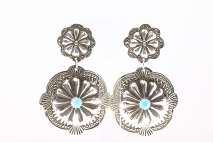 America Sterling Silver Turquoise Conch Post / Dangling Earring's.
