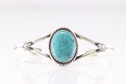 Native America Navajo Sterling Silver Number 8 Turquoise Bracelet Cuff By Donovan Skeets.