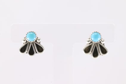Native America Navajo Sterling Silver Kingman Turquoise Post Earring's By Geraldine James.