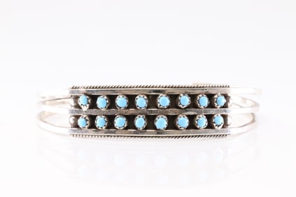 Native America Zuni Sterling Silver Kingman Turquoise Bracelet Cuff By Susie Livingston.