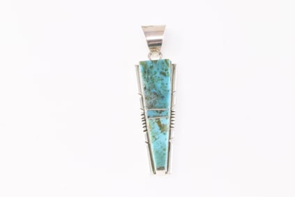 Native America Navajo Sterling Silver Number 8 Turquoise Pendant By Brandon Etcitty.