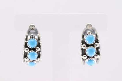 Native America Navajo Sterling Silver Kingman Turquoise Hoop Earring's By Reed Charley.