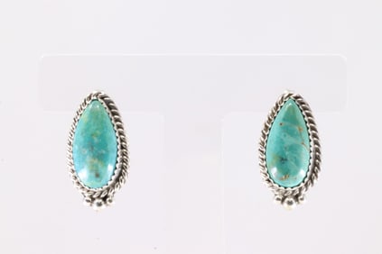 Native America Navajo Sterling Silver Kingman Turquoise Post Earring's By Theresa Smith.