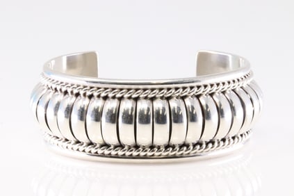 Native America Navajo Sterling Silver Solid Stamp Bracelet Cuff By T.C.
