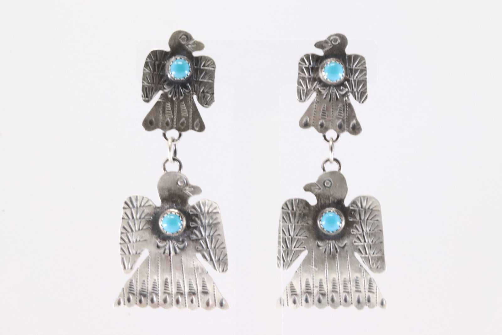 Native America Navajo Sterling Silver Turquoise Thunderbird Post / Dangling Earring's By Gabriela: This is a Native America Navajo Sterling Silver Turquoise Thunderbird Post / Dangling Earring's By Gabriela Yazzie.