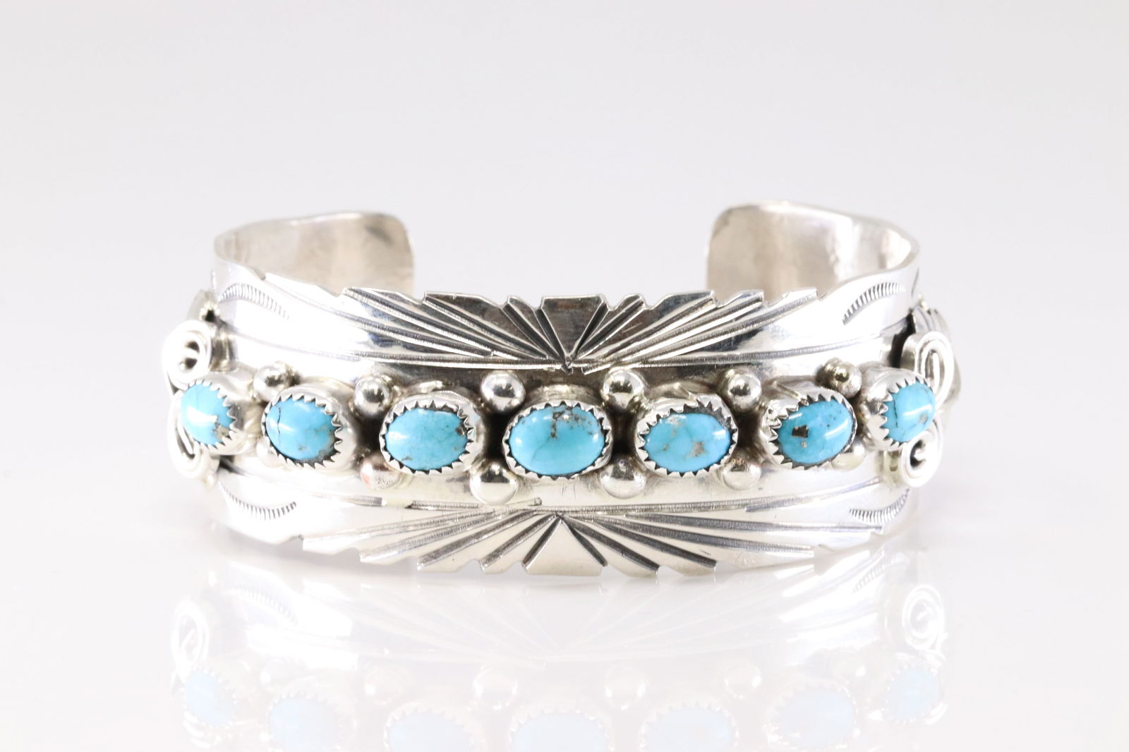 Native America Navajo Sterling Silver Kingman Turquoise Bracelet Cuff By M.Thomas Jr. (1 of 4)