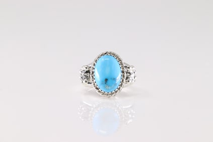 Native America Navajo Sterling Silver Turquoise Ring By Sheena Jack.