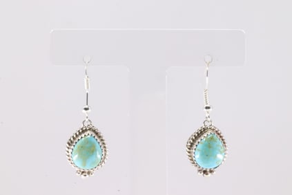 Native American Navajo Sterling Silver Kingman Turquoise Dangling Earring's By Trish Largo.