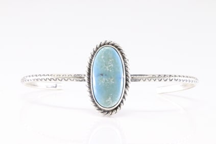 Native American Navajo Sterling Silver Larimar Bracelet Cuff By Donovan Skeets.