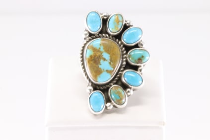 Native America Navajo Sterling Silver Turquoise Ring By Geraldine James.