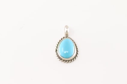 Native American Navajo Sterling Silver Turquoise Pendant By Geraldine James.