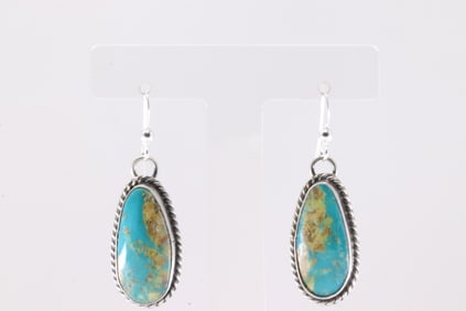 Native America Navajo Sterling Silver Kingman Turquoise Dangling Earring's By Chassity Belone.