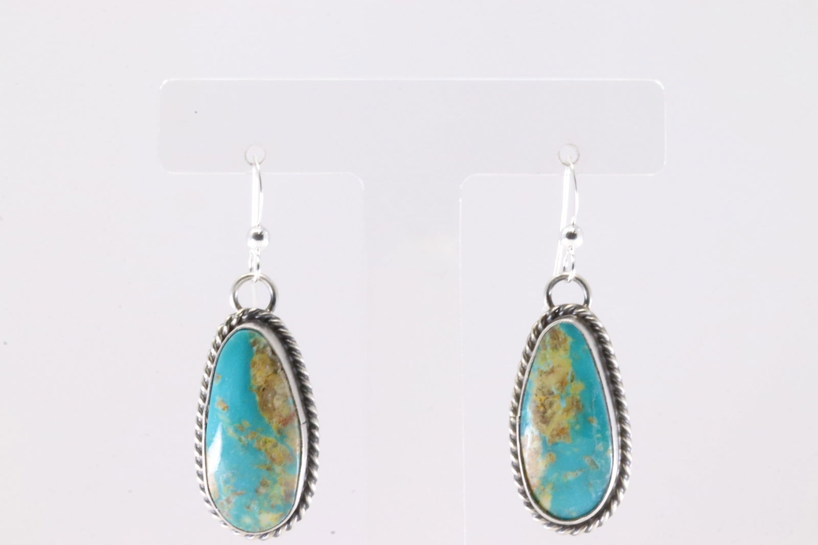 Native America Navajo Sterling Silver Kingman Turquoise Dangling Earring's By Chassity Belone.: This is a Native America Navajo Sterling Silver Kingman Turquoise Dangling Earring's By Chassity Belone.