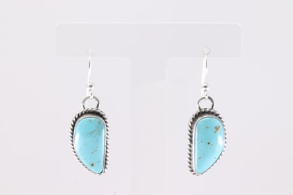 Native America Navajo Sterling Silver Kingman Turquoise Dangling Earring's By Chassity Belone.
