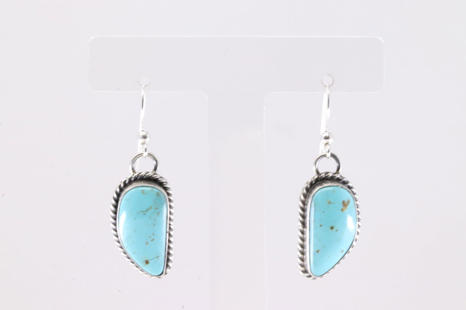 Native America Navajo Sterling Silver Kingman Turquoise Dangling Earring's By Chassity Belone.: This is a Native America Navajo Sterling Silver Kingman Turquoise Dangling Earring's By Chassity Belone.