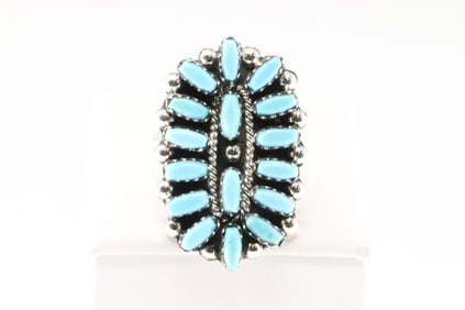 Native America Zuni Sterling Silver Turquoise Ring By Veronica Martza.