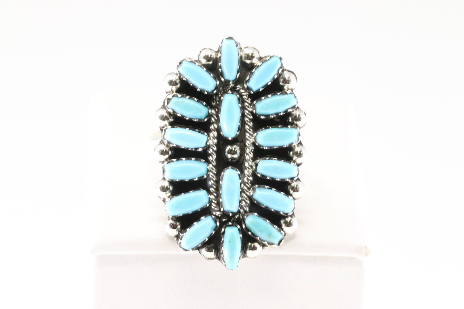 Native America Zuni Sterling Silver Turquoise Ring By Veronica Martza.: This is a Native America Zuni Sterling Silver Turquoise Ring By Veronica Martza. Ring size: 8.50.