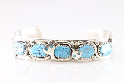 Native America Zuni Sterling Silver Turquoise Bracelet Cuff By Effie C.