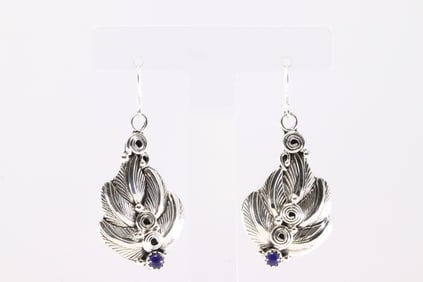 Native America Navajo Sterling Silver Lapis Leaf Dangling Earring's By Darrell Morgan.