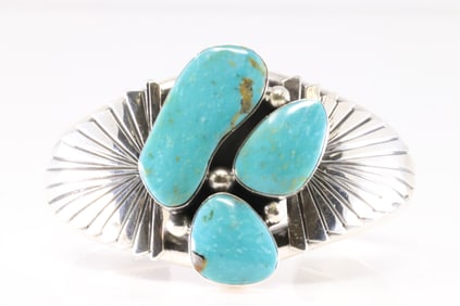 Native America Navajo Sterling Silver Turquoise Bracelet Cuff By Emerson Delgarito.