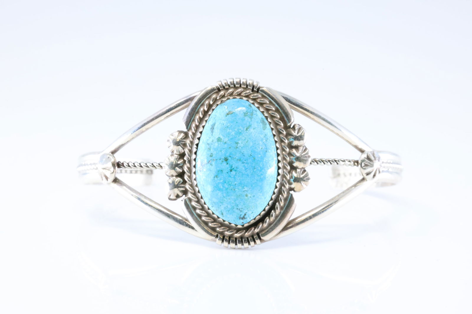 Native America Navajo Sterling Silver Kingman Turquoise Bracelet Cuff By Jason Bahe. (1 of 4)