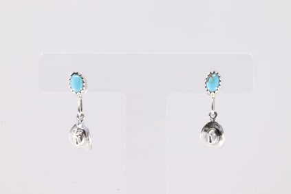 American Sterling Silver Turquoise Cowboy Hat Post / Dangling Earring's.