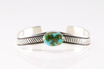 Native American Navajo Sterling Silver Sonora Gold Turquoise Bracelet Cuff By B.Morgan.