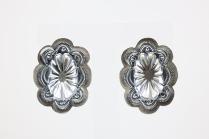 Native American Sterling Silver Stamp Design Conch Post Earring's.