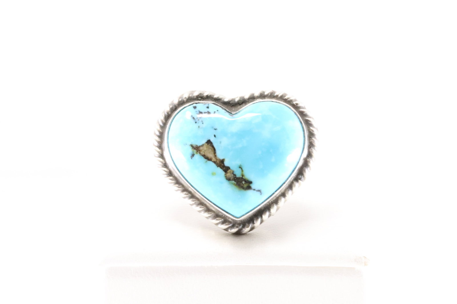Native American Sterling Silver Turquoise Ring Heart By L.C.: This is a Native American Sterling Silver Turquoise Ring Heart By L.C. Ring size: 7.00.