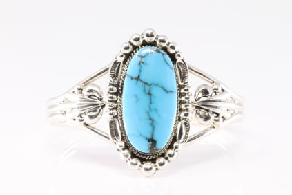 Native American Sterling Silver Turquoise Bracelet Cuff By Emerson Delgarito.