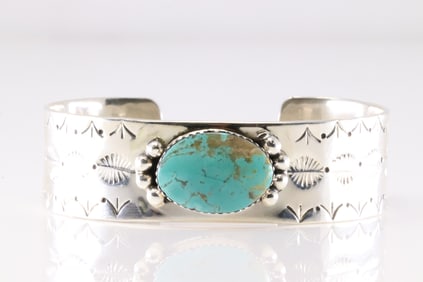 Native America Navajo Sterling Silver Turquoise Bracelet Cuff By Daniel Dakai.