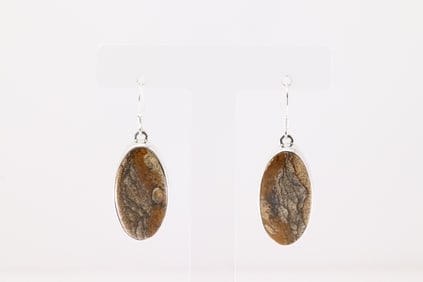 Native America Navajo Sterling Silver Brown Stone Dangling Earring's By J.