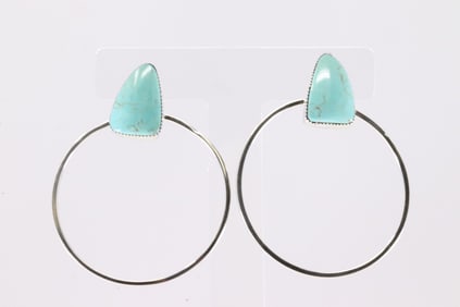 America Sterling Silver Turquoise Hoop Post Earring's.