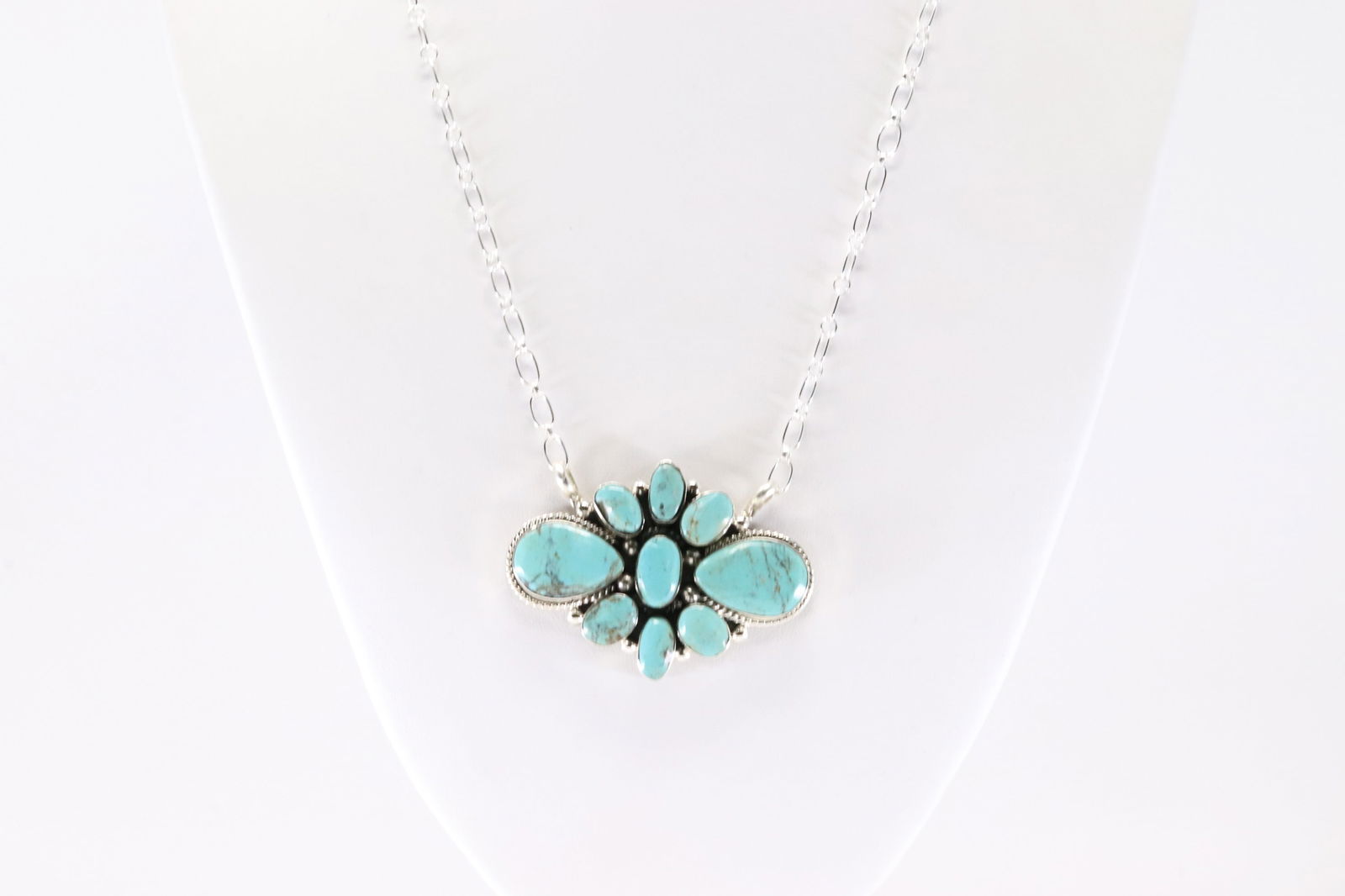 Native America Navajo Sterling Silver Turquoise Flower Design Necklace By Phyllis A. Smith. (1 of 4)