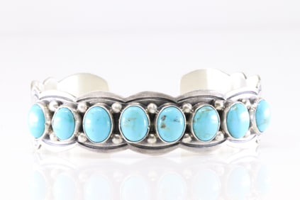 Native America Navajo Sterling Silver Turquoise Bracelet Cuff By Thomas Yazzie.