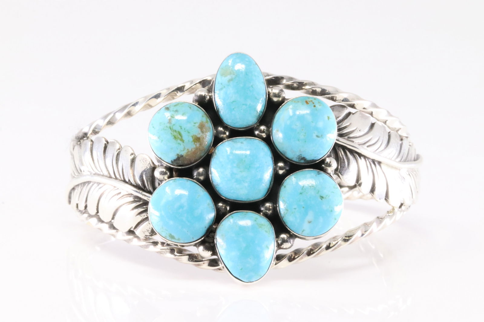 Native America Navajo Sterling Silver Turquoise Floral Bracelet Cuff By P.A. Smith. (1 of 4)